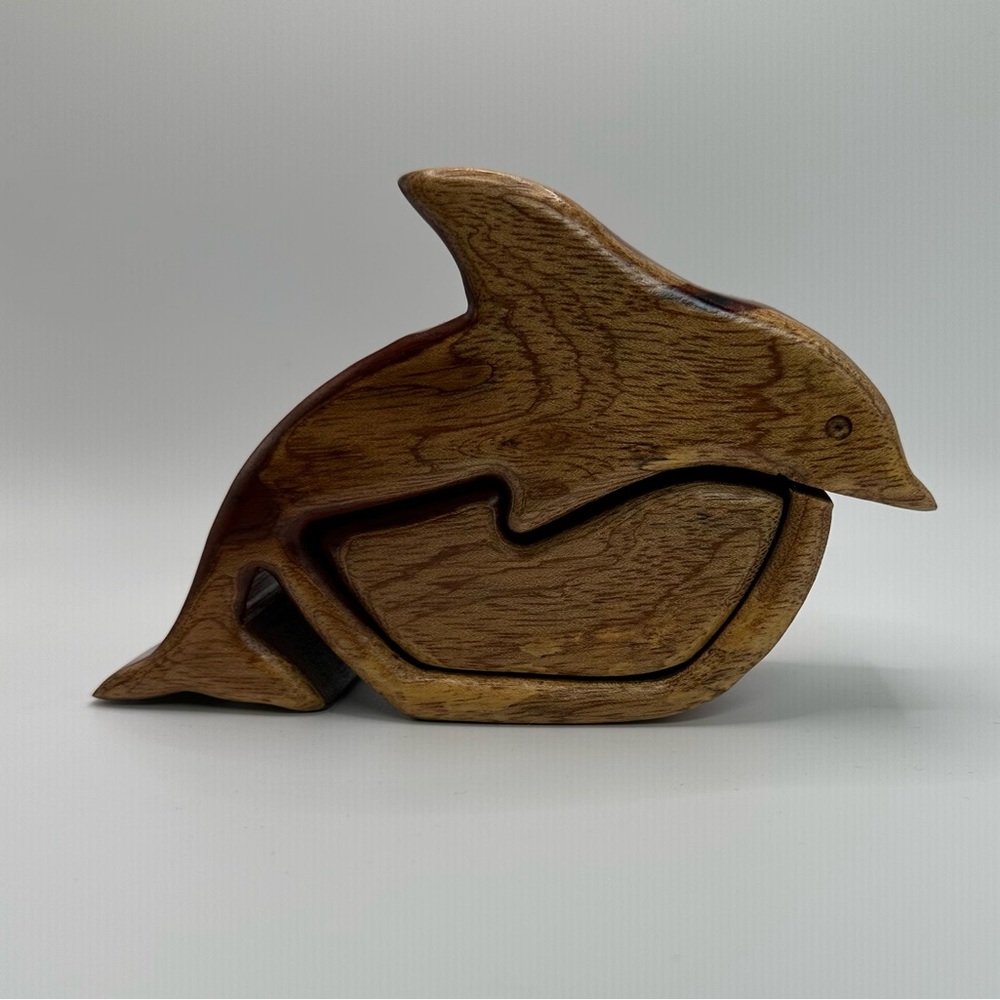 Wooden Dolphin Puzzle Jewelry Trinket Box